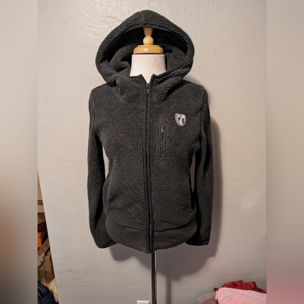 American Eagle Sherpa Fleece Zip Up Hoodie Jacket Women's M Gray Soft Plush